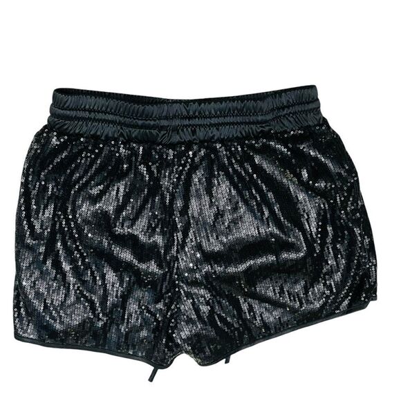Pesion Sequin Shorts Black Pull On Elastic/Drawstring Waist Full Lining Size M - Picture 3 of 6